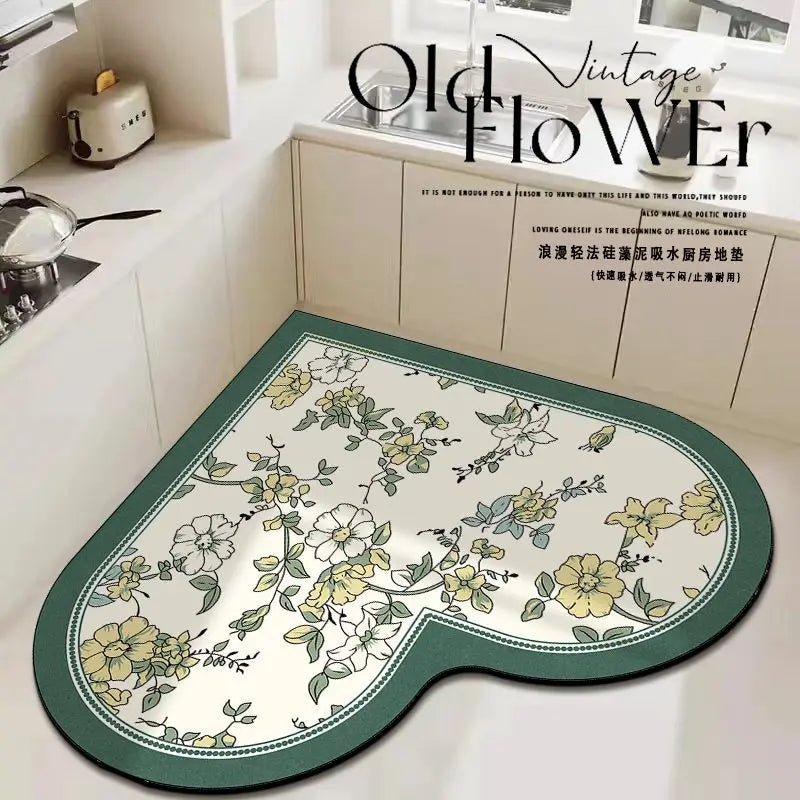tapis cuisine acrylique antidérapant fleurs motifs floraux vintage beige vert rose blanc