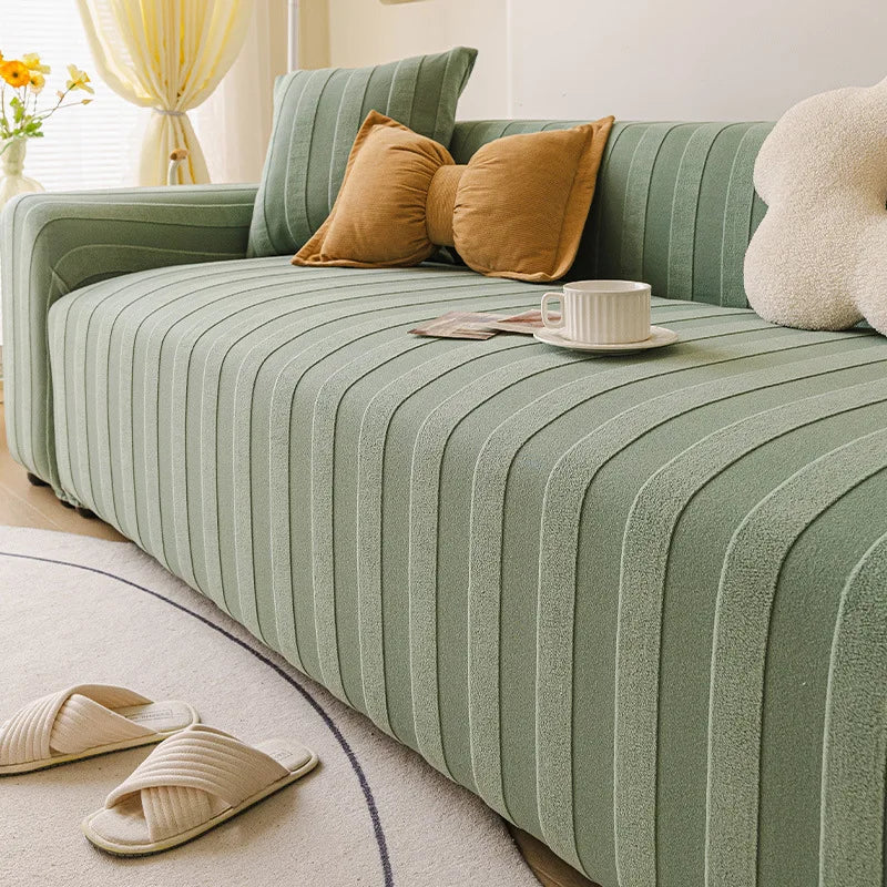 housse canapé polyestère beige rayures moderne anti poussière adhésif lavage machine 90 300cm