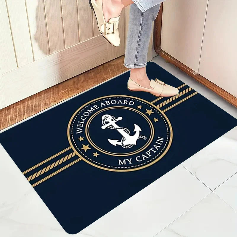 tapis sol marin bleu marine ancre bienvenue corde antidérapant salon chambre