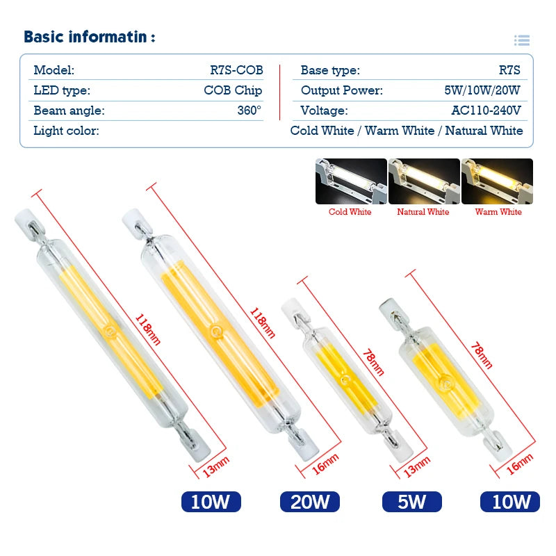 ampoule led r7s tube verre blanc moderne lustre applique murale maison salon