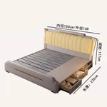 lit moderne bois simili cuir beige vertical doré intérieur 150cmextérieur 168cmhauteur 117cmlongueur 225cm