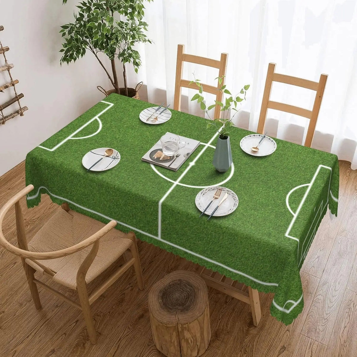 nappe table football vert terrain lignes blanches moderne polyestère réutilisable 137x183cm