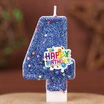 décoration anniversaire bougie chiffre bleu pailleté flamme colorée thème enfant festive happy birthday