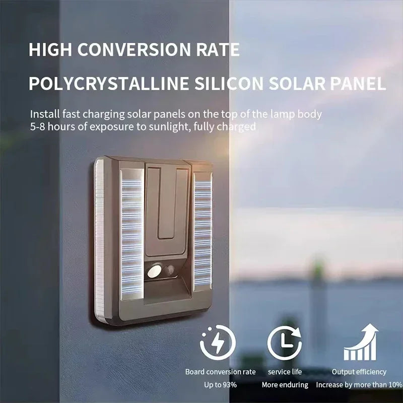 lampe murale solaire pliable détecteur mouvement panneau led noir bleu moderne ip65 abs