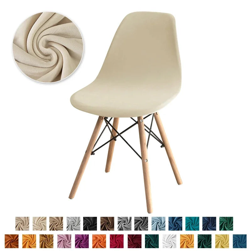 Chaise couvre velours étirable moderne fixée couleur vert foncé beigeclair
