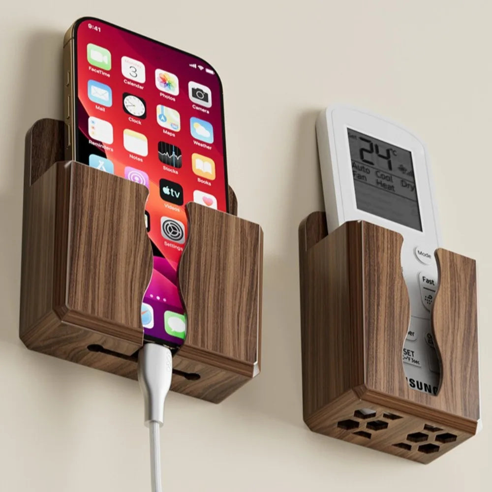 support mural adhésif bois grainé moderne rangement téléphone télécommande chambre salle bain