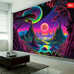 Tenture illusion alien dégradé vert armée sur mur salon