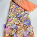 tissu brocart fleurs reliefs multicolore rose bleu vert jaune blanc biodegradable longueur 150cm echangable