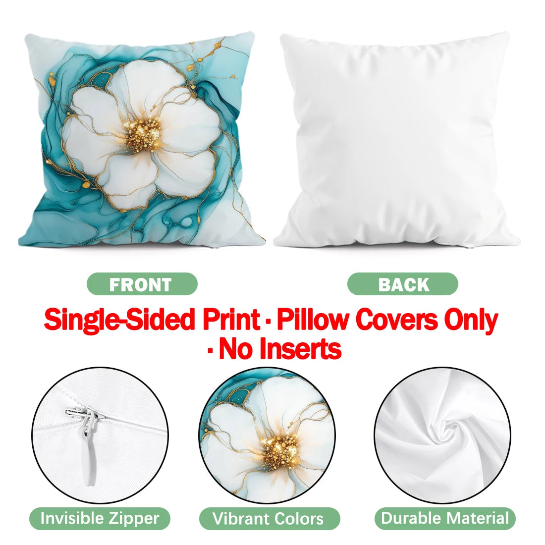 coussin moderne fleurs blanches dorées fond bleu zip invisible 40cm 45cm 50cm