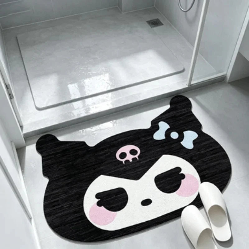 tapis mignon panda dessin animé noir blanc rose bleu clair anti dérapant polyester intérieur