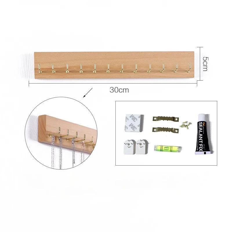 présentoir bijoux bois marron moderne colliers boucles d'oreilles rangement mural portable commercial domestique minimaliste