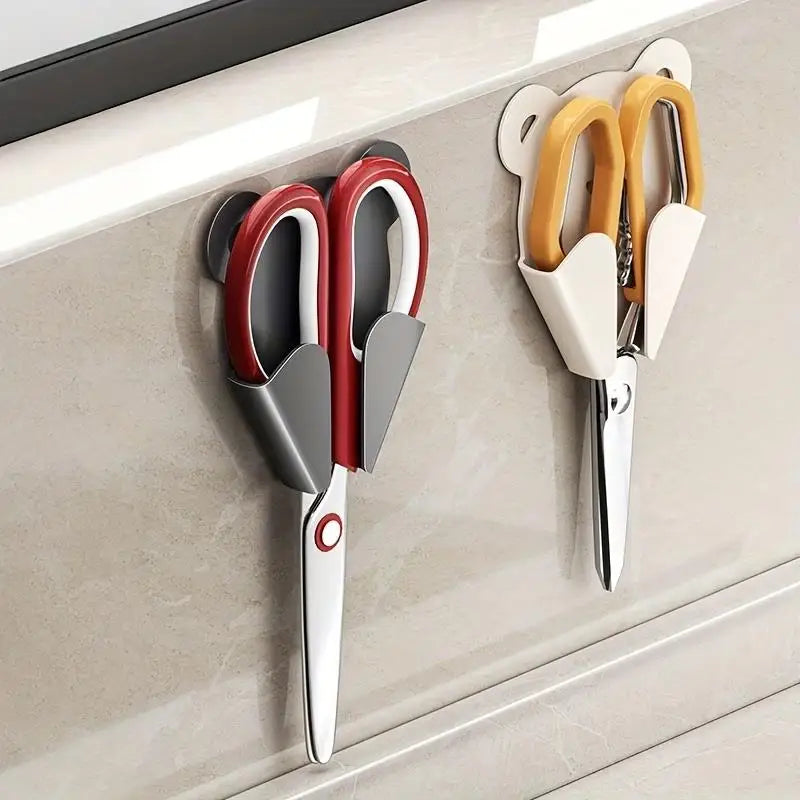 ciseaux or rouge gris support mural adhésif cuisine rangement moderne fixe