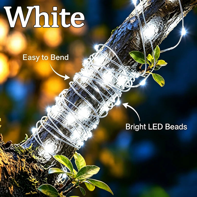 guirlande lumineuse solaire flexible 100 led multicolore ip65 imperméableextérieur jardin decoration festive