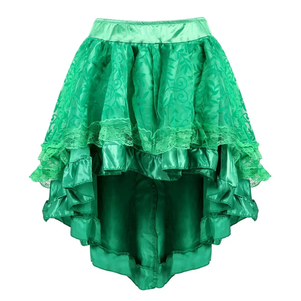 jupe dentelle fleur vintage romantique noir marron vert polyester asymétrique genoux