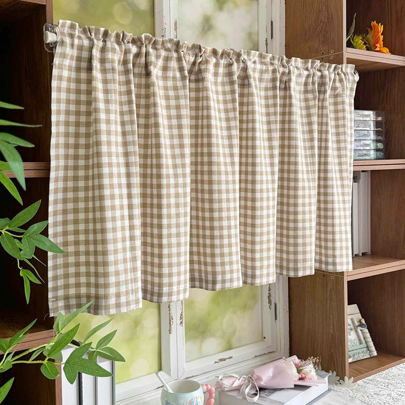 rideau classique polyester motif carreaux beige clair opacité maison