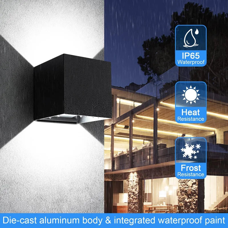 lampe murale moderne led 12w noir mat ip65 verre trempé aluminium
