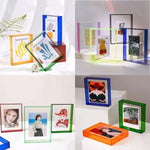 cadre photo transparent moderne vert bleu orange jaune bordures colorées minimaliste