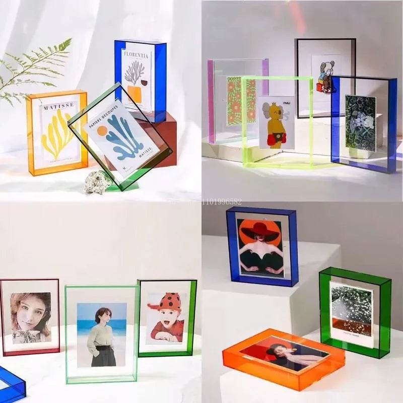 cadre photo transparent moderne vert bleu orange jaune bordures colorées minimaliste