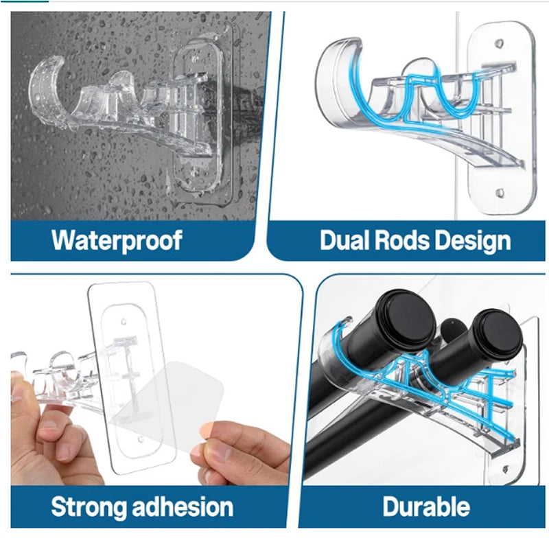 supports tringles rideaux adhésifs transparents modernes double fixation sans perçage tringles adaptatives rideaux