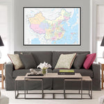 carte géographique chinoise regions colorées etiquettes villes cartographique cadre noir 594x420mm