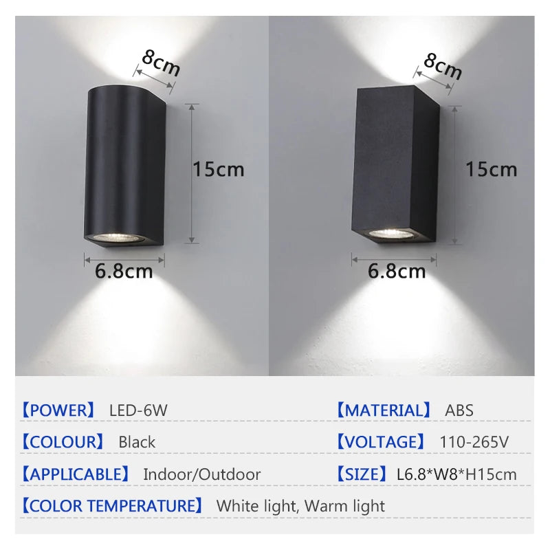 lampe murale led moderne double tête ip65 étanche noir haute basse luminosité