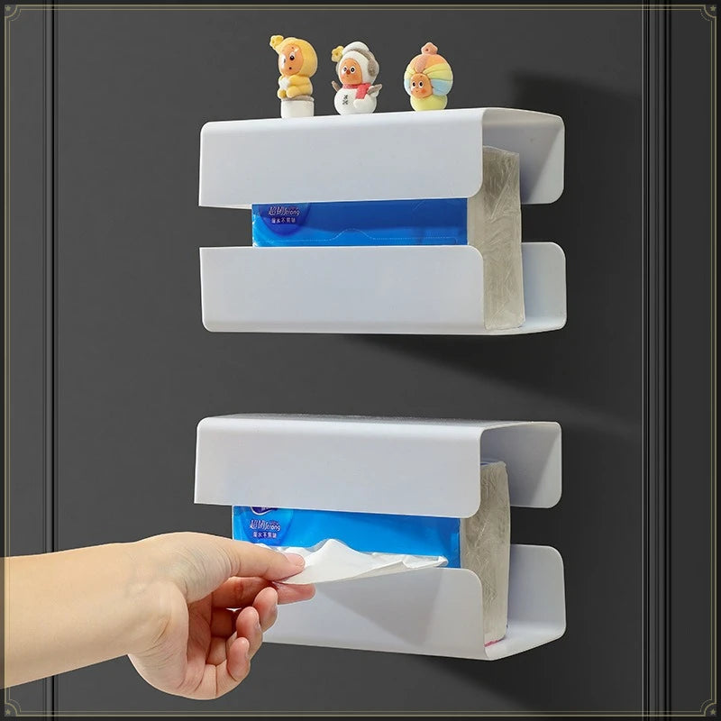 porte sacs rangement mural adhésif blanc moderne hygiène papiers mouchoirs condiments minimaliste