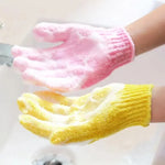 gants bain exfoliants doux microfibre violet rose jaune bleu vert