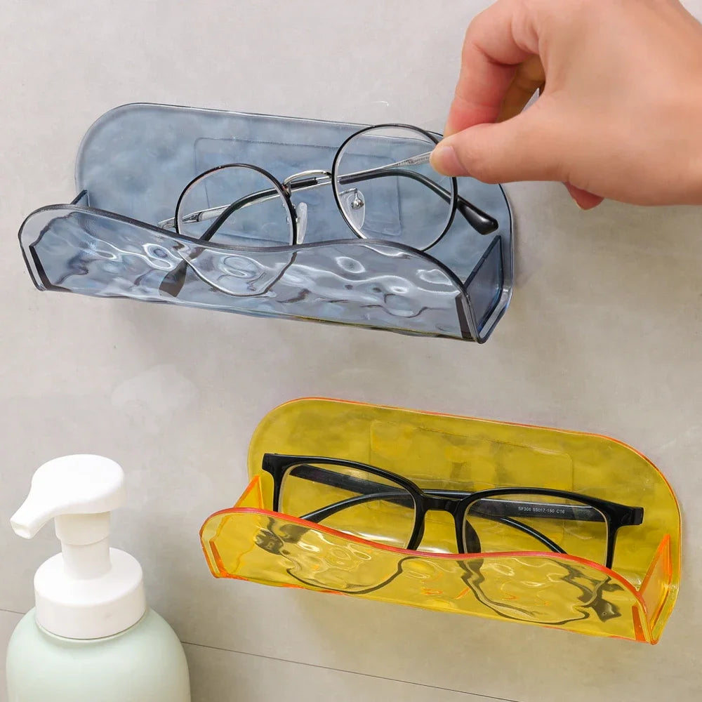 support rangement mural étuis lunettes jaune bleu translucides marbré moderne adhésif lunettes noires plastique