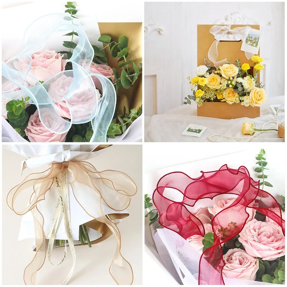 rubans dentelés organza polyester coloris unis 10m élégants mariage décoration bricolage bouquet