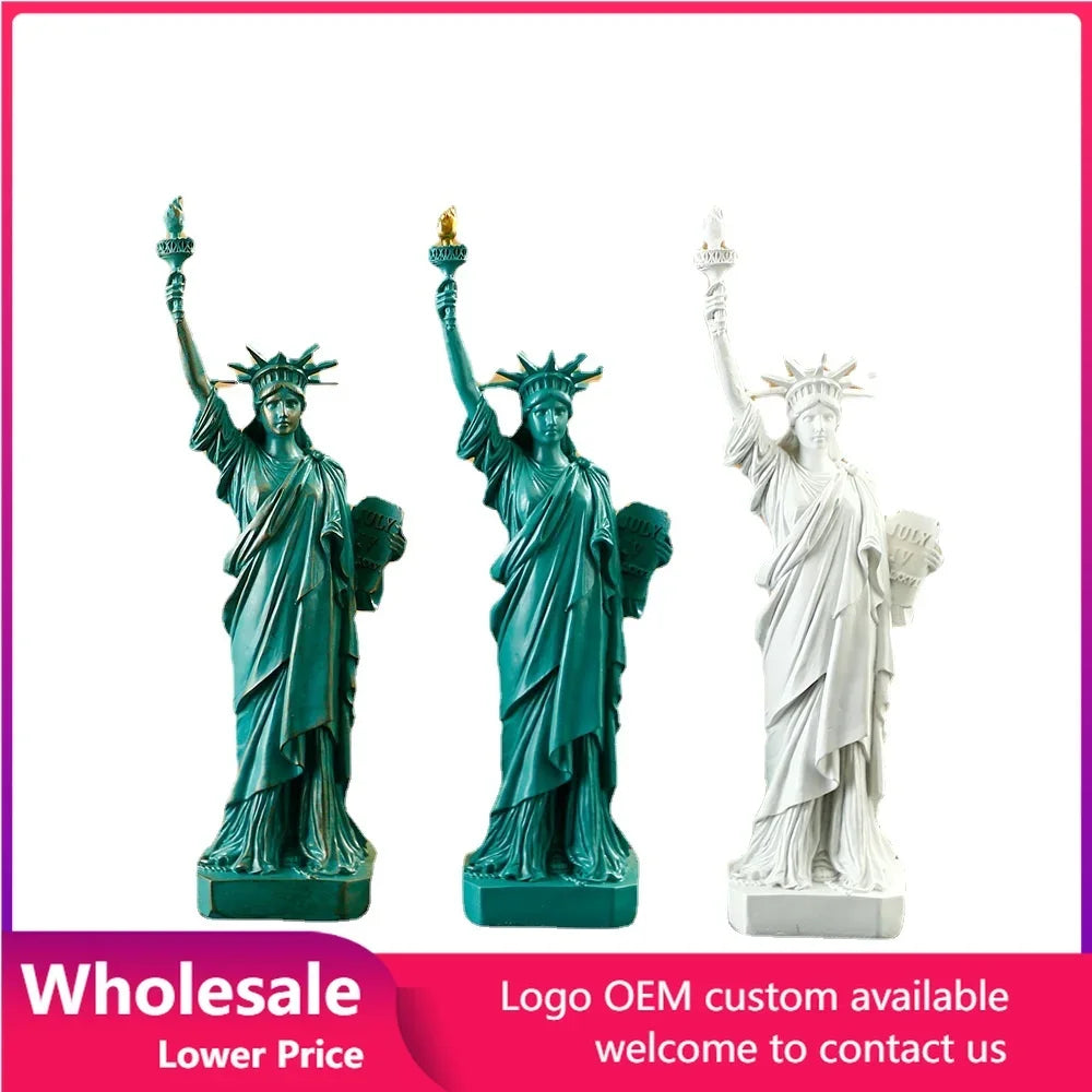 statuette statue liberté résine miniature vert turquois blanc bronze doré base inscription york usa