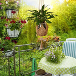 panier suspendu boho chic tissé motifs floraux jaune clair crochets métalliques deux cordons suspension