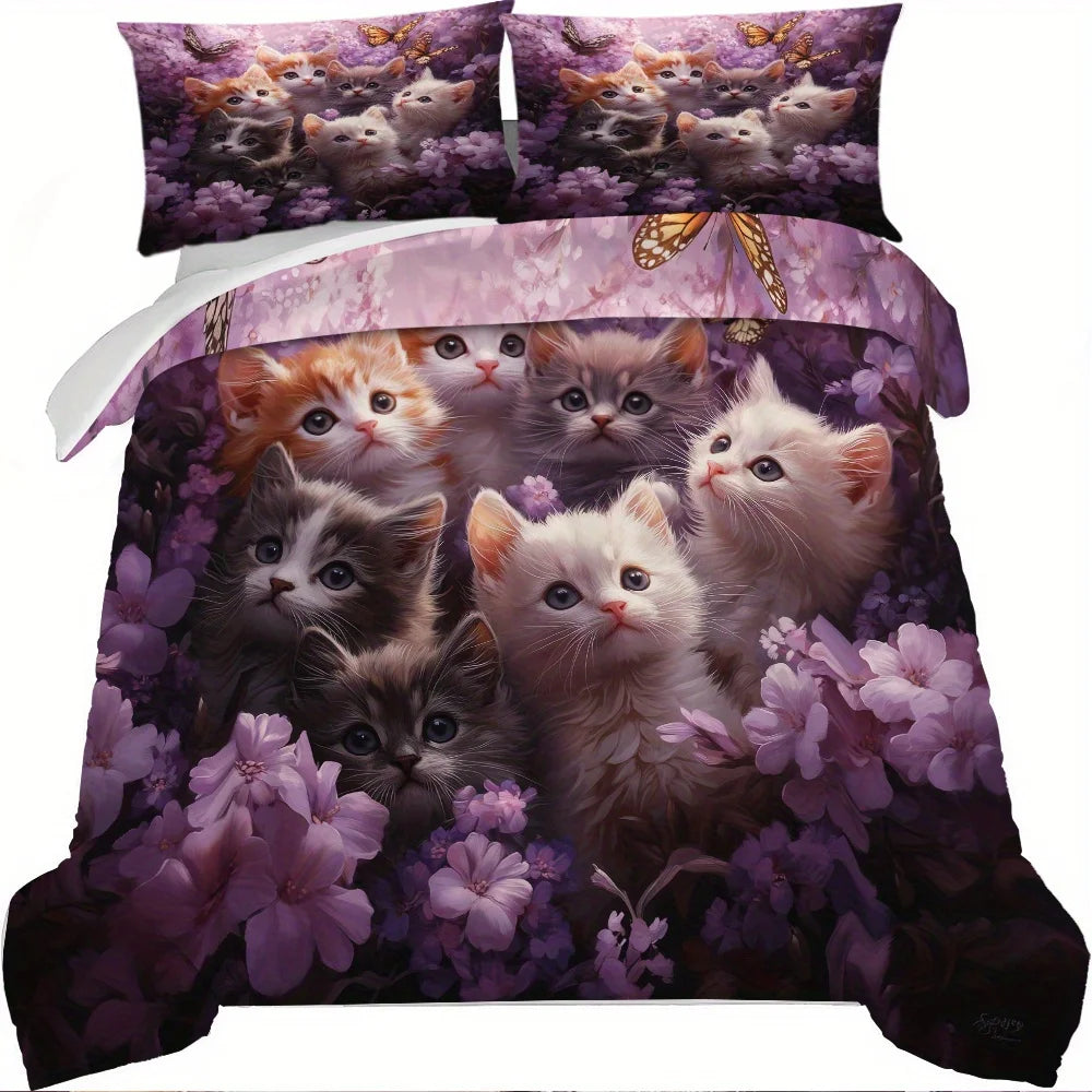housse couette impression 3d violet blanc gris moderne double queen size taies d'oreiller