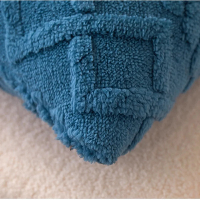 taies oreiller peluche jacquard géométrique couleurs rose beige bleu moderne salon chambre lit