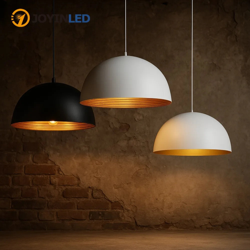 Suspension lumineuse moderne noir or ampoule e27 câble suspendu chambre salon ronde lisse