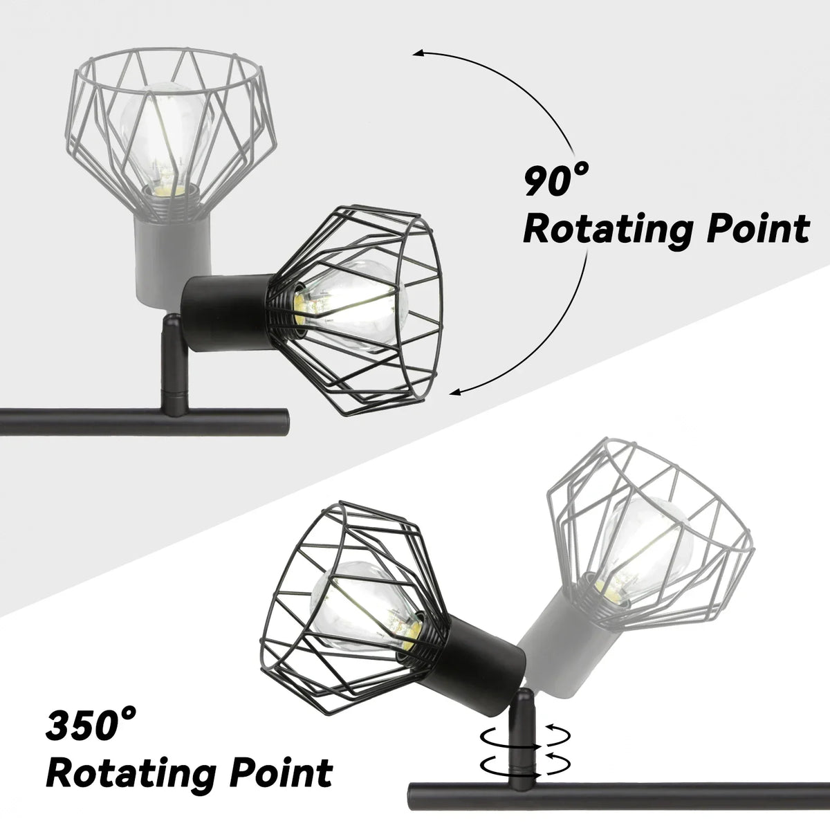lustre moderne spot quatre bras cage métallique noir tringle e14