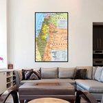 décoration murale carte israël verte jaune détaillée classique 42x59cmOpaque informative classic framed