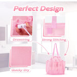 Sac douche maille rose réutilisable cordon serrage rapide respirant voyage gym