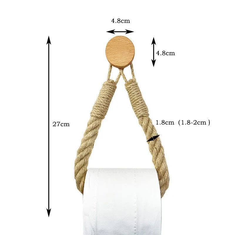 porte rouleau papier toilette rustique corde tressée bois clair support mural rangement salle bains