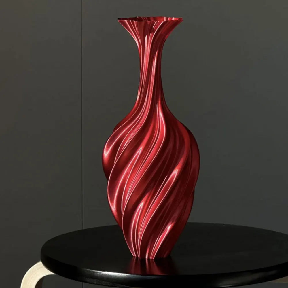 vase decoratif moderne texturé lignes ondulées rouge blanc noir argenté minimaliste table