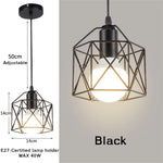 Lampe suspendue industrielle moderne or noir filament apparent ampoule métal structure géométrique