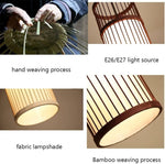 lampe suspendue moderne bambou tissé main boho rayures verticales beige noir
