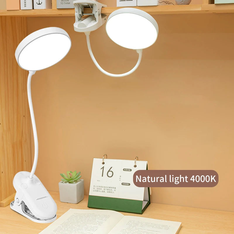 Lampe de table LED rechargeable USB beige avec pince pliante