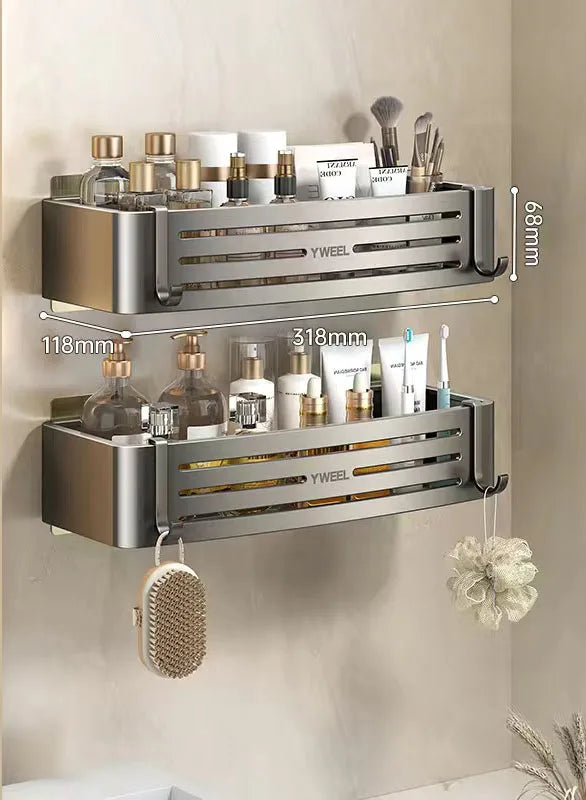 étagère murale moderne trois niveaux gris métallisé adhésif salle bain porte savon porte serviettes