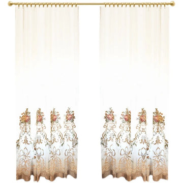 rideau tulle blanc broderie florale rose dorée classique romantique salon chambre décoratif luxe