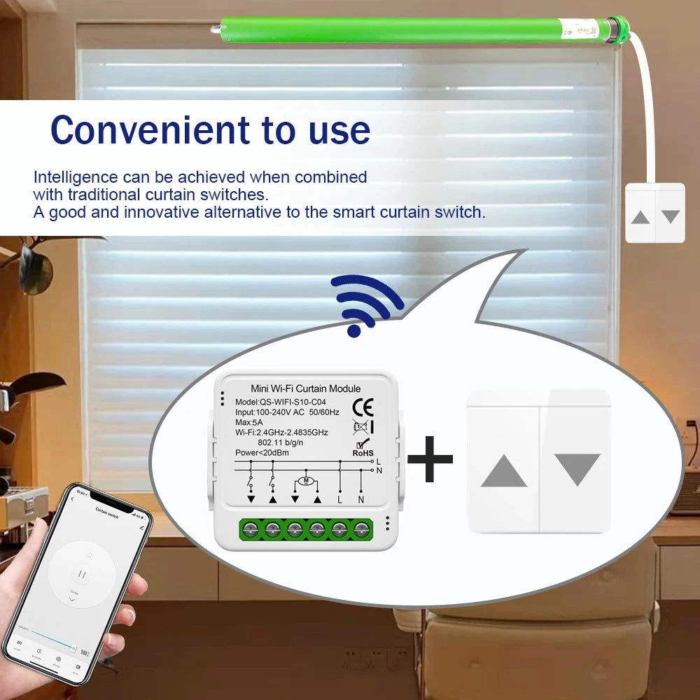 rideau intelligent wi fi blanc rayures horizontales moderne télécommande interrupteur application