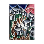 Cette œuvre abstraite présente une composition géométrique complexe avec des formes angulaires et des couleurs contrastées, créant une impression de dynamisme et de profondeur.