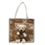 sac main toile vache motif moderne ours peluche poignées corde blanc noir tendance portable