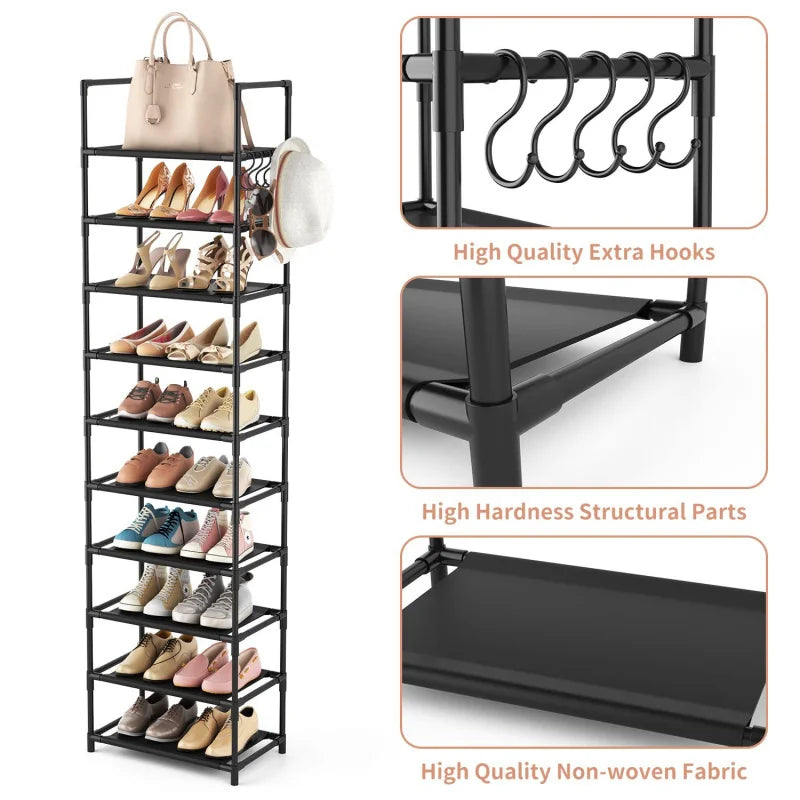 étagère chaussures modulaire noire 10 plateformes tissu crochets modernes rangement efficace