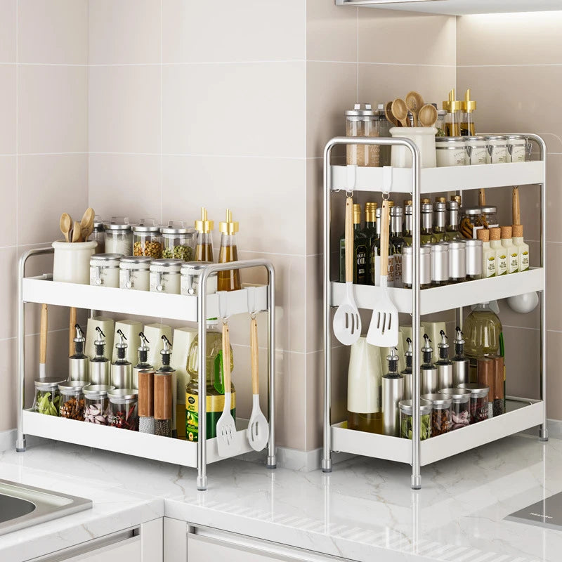 étagère cuisine acier inoxydable blanc chrome moderne multifonctionnelle double étage pieds solides assaisonnement cuillères