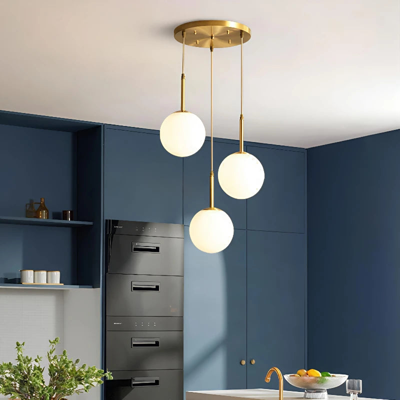 suspension lumineuse ornement sphérique blanc matière transparente moderne fixation câbles inclusion câble électrique